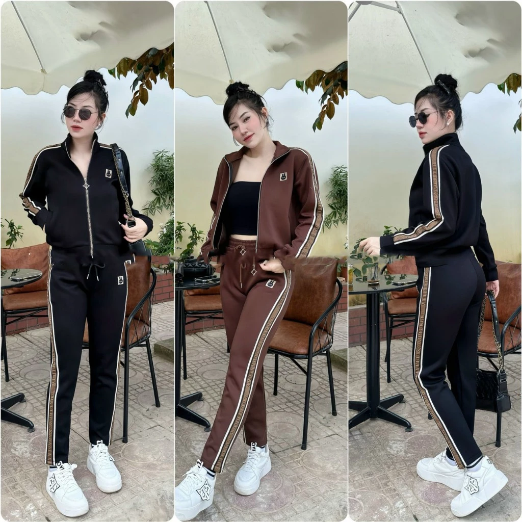 [Hàng loại đẹp] Set bộ nỉ tăm viền sọc áo bo gấu , quần xuông mặc thu đông [M11] _quần áo huyền anh
