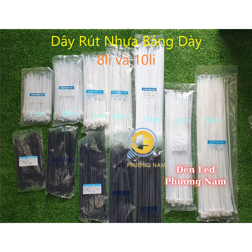 Dây Rút Bảng Dày 8Li - 10Li (Trắng - Đen) từ 15cm đến 60cm