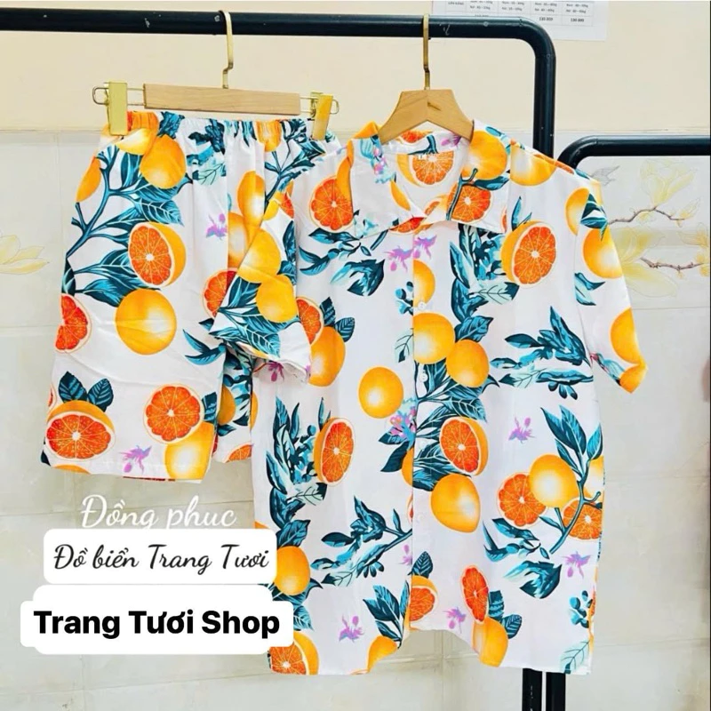 (Mẫu mới ) Đồ bộ đi biển, Bộ đi biển nhóm , đồ đi biển cho gia đình, nam nữ mẫu trái cam Trang Tươi Shop