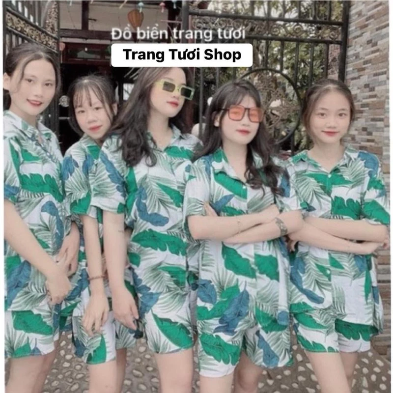 (BỘ LANH )ĐI BIỂN MẪU LÁ XANH CHO NHÓM GIA ĐÌNH , ĐẦM NỮ ĐI BIỂN TRANG TƯƠI SHOP