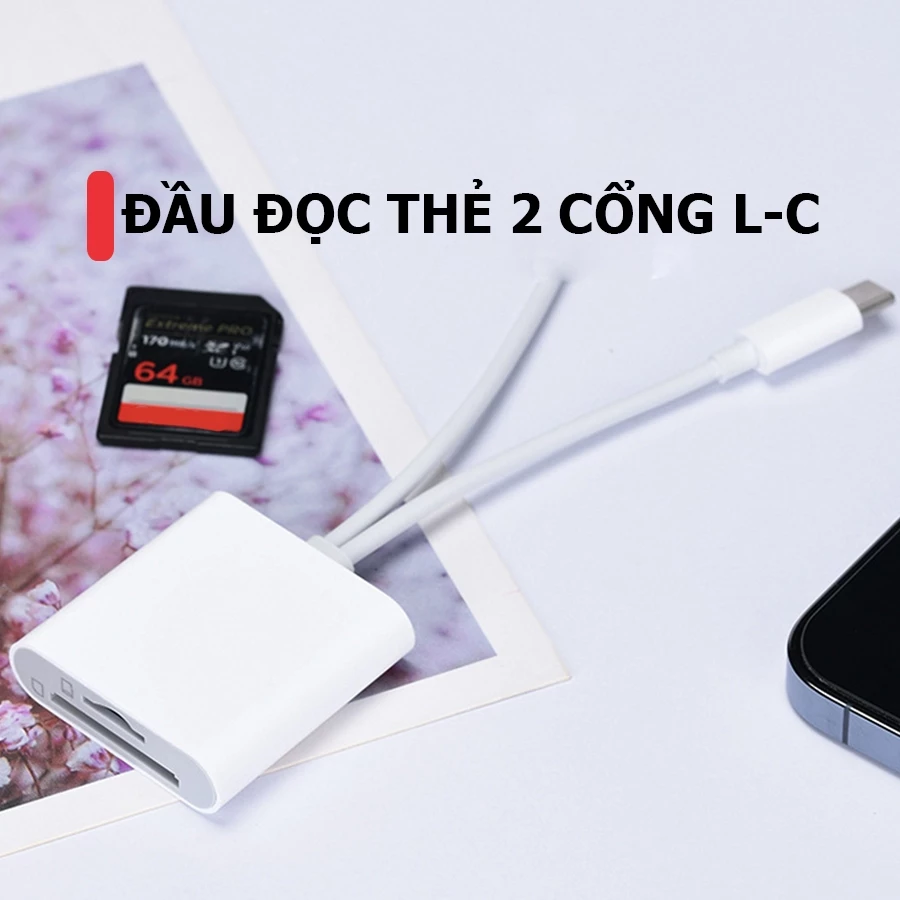 OTG và Cáp chuyển đổi kiêm đầu đọc thẻ nhớ SD TF cho.i.p,tablet táo