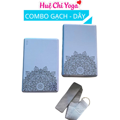 Combo 2 gạch in hoa văn 320g, 1 dây cotton họa tiết 1,83m hỗ trợ tập Yoga