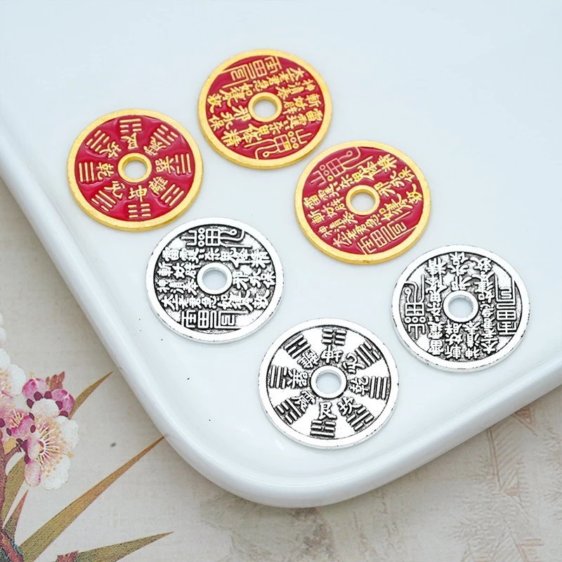 Phiến đúc họa tiết tròn hình đồng xu bát quái 24mm nguyên liệu làm trang sức cổ trang cosplay NL1420