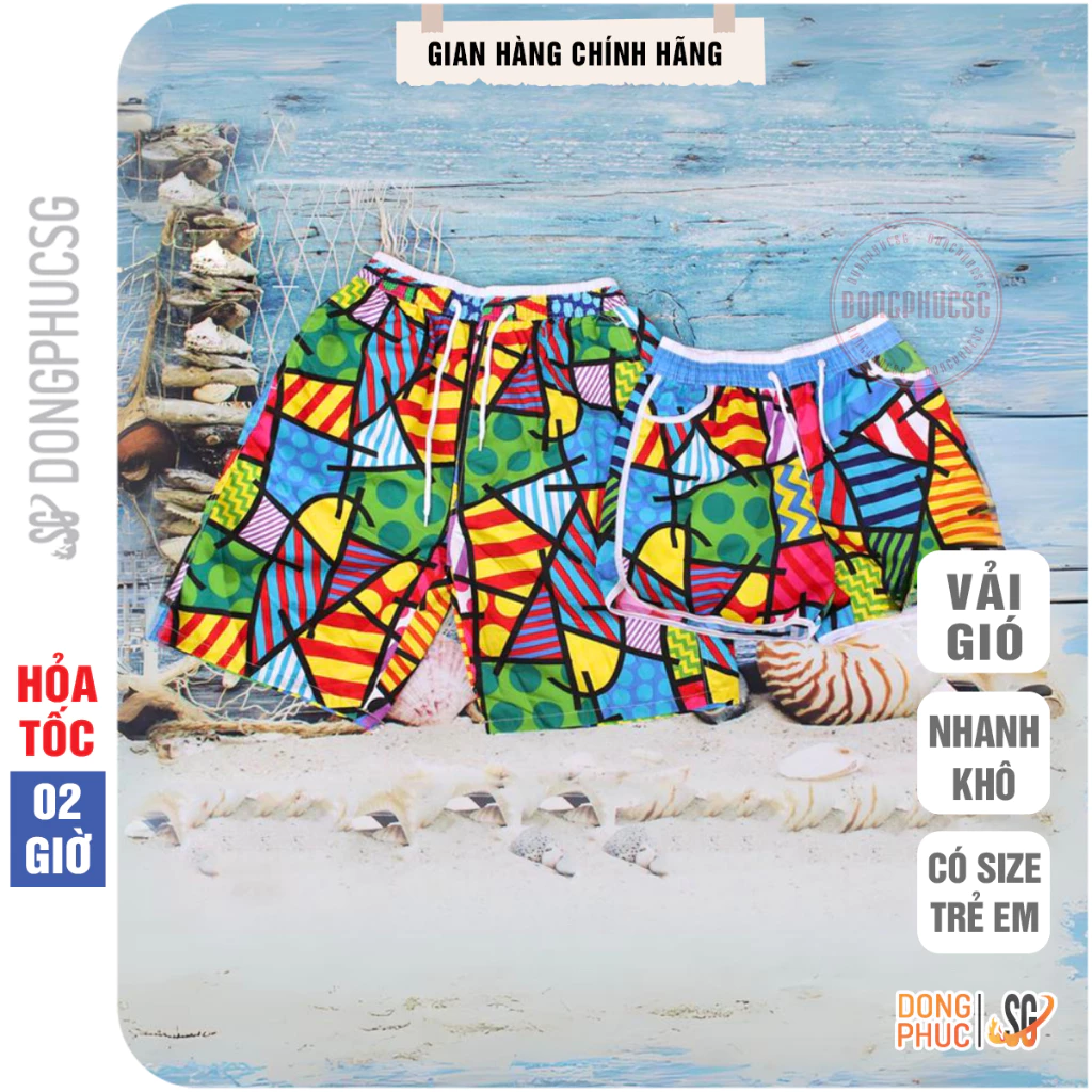 Quần đi biển cặp đôi nam nữ gia đình hội nhóm vải gió nhanh khô có size cho trẻ em bé trai gái QDB06