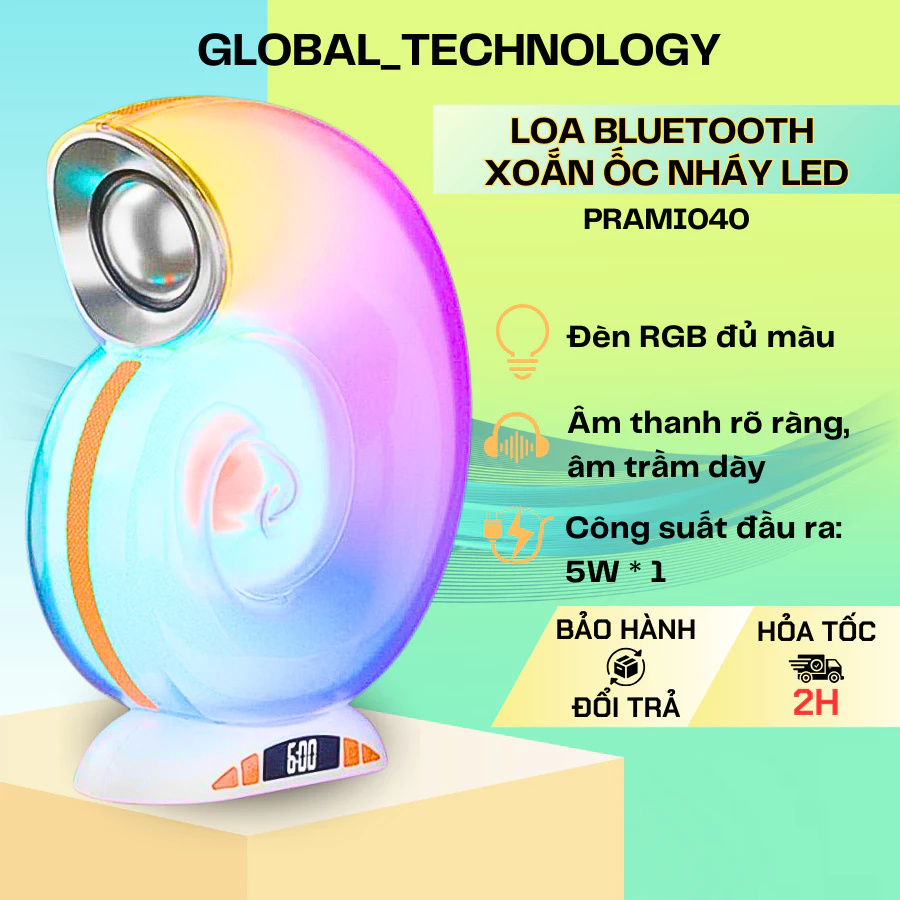 Loa Bluetooth Ốc Sên - Đắm Chìm Trong Âm Nhạc Với Ánh Sáng LED 256 Chế Độ Sắc Màu - PRAMI040