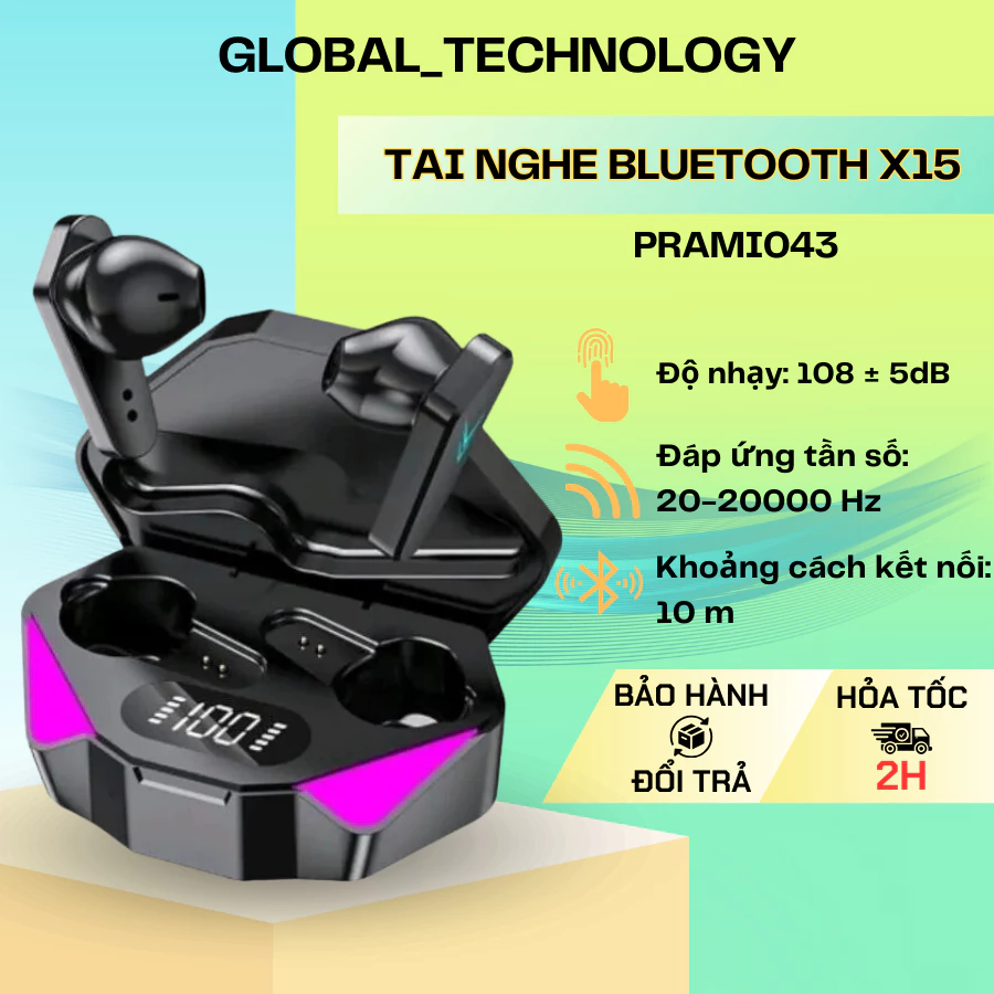 Tai Nghe Bluetooth 5.0 TWS X15 - Âm Thanh Sắc Nét, Chống Nước, Thiết Kế LED RGB - PRAMI043