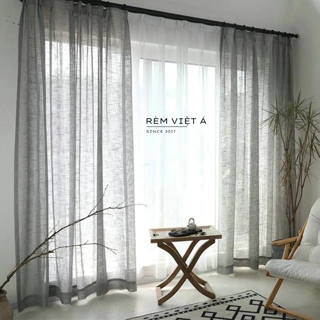 Rèm Voan Màu Xám Xi Măng - Chất Liệu Sợi Đũi , Mềm, Ít Nhăn, Trang Trí Phòng Khách, Spa, Homestay