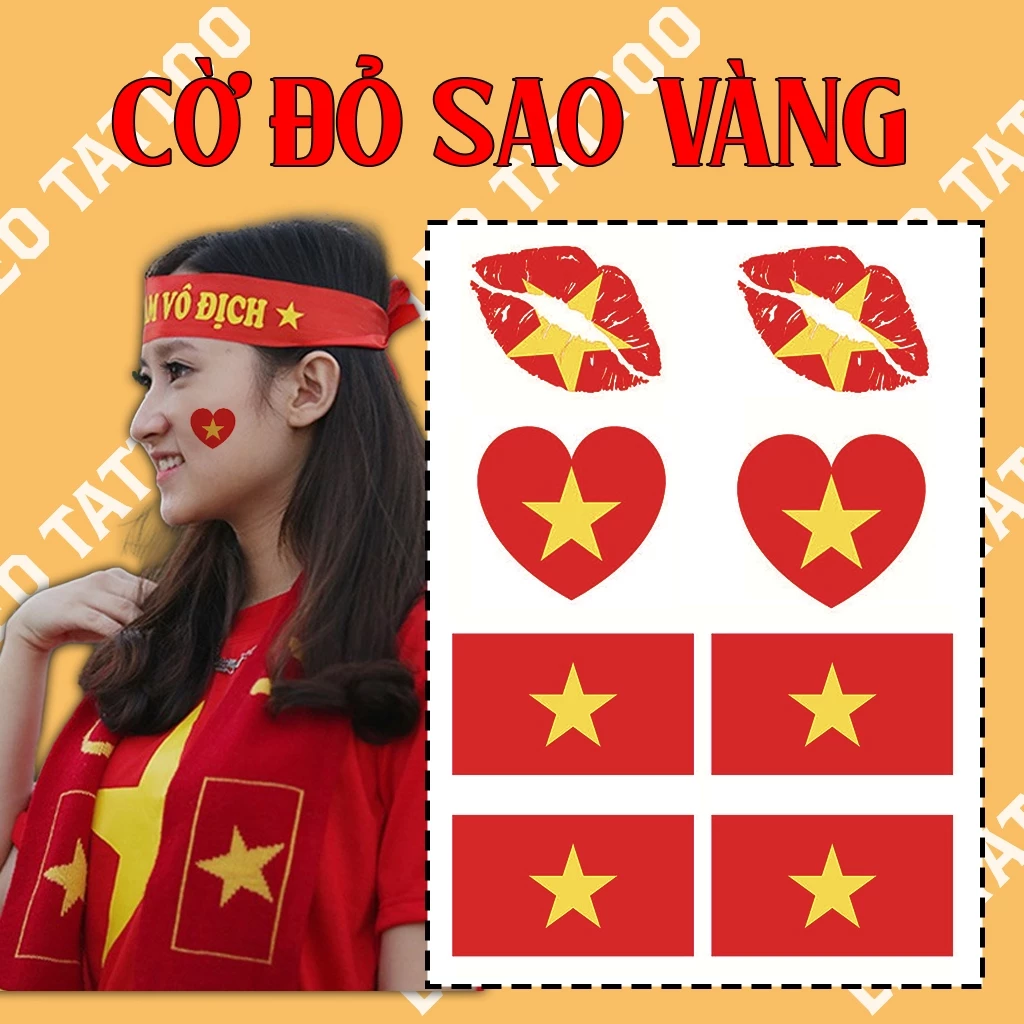 【LEO TATTOO】Hình Xăm Dán Lá Cờ Đỏ Việt Nam (Loại ngắn ngày, dán ngoài da, dễ dàng tẩy xóa sạch sẽ)