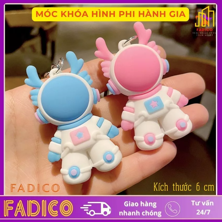 Móc khóa thỏ hình phi hành gia chất liệu silicon kích thước 6cm,móc chìa khóa phi hành gia-fadico