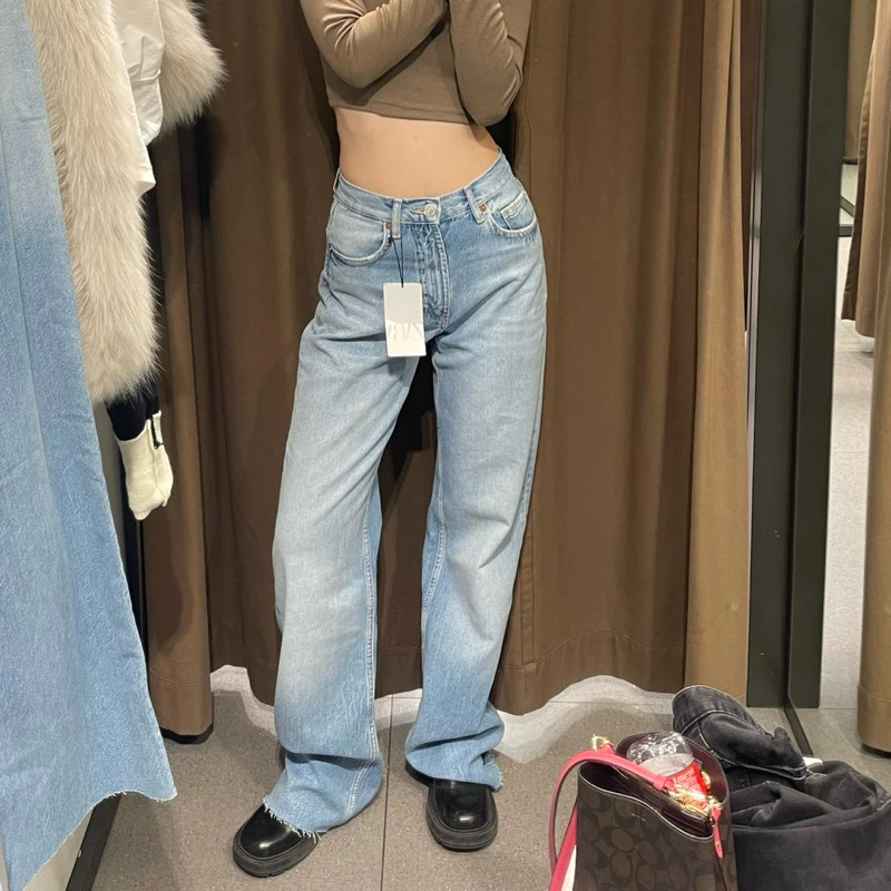 Quần jeans basic nữ dáng đứng lưng cao hack dáng màu xanh kiểu dáng Ulzzang hottrend 2024