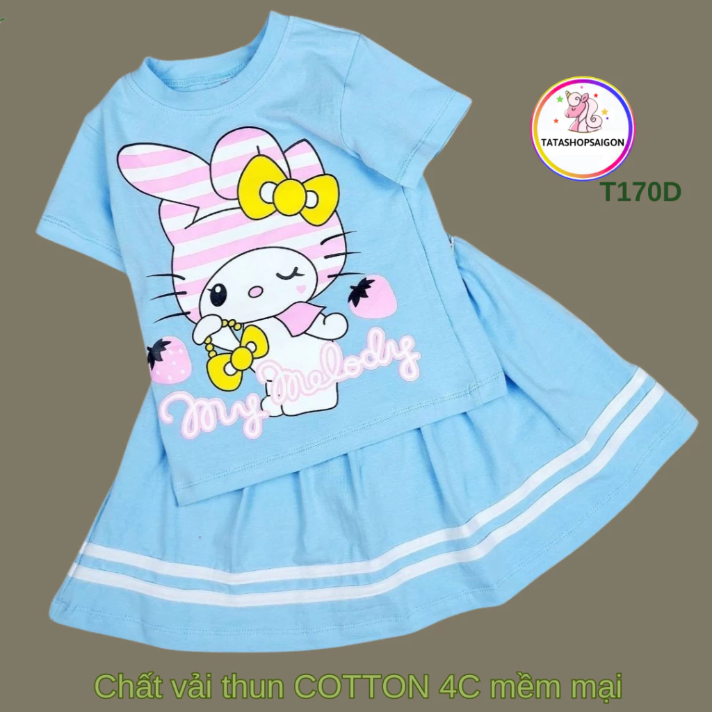 8 đến 36kg - Set bộ áo thun tay ngắn và chân váy kèm quần chip cho bé gái size đại chất cotton mặc mát T170