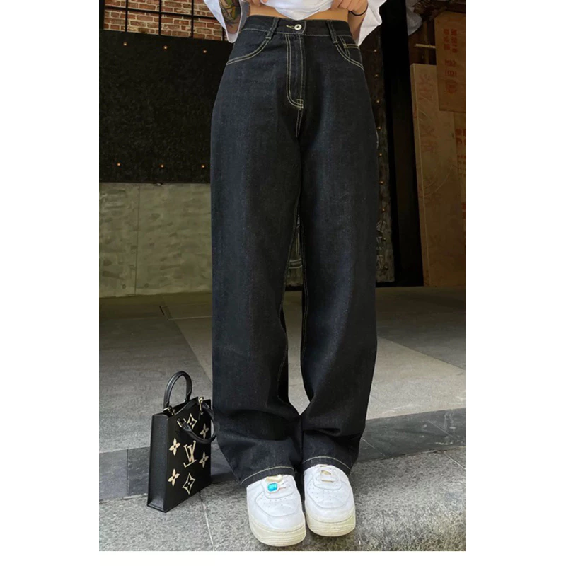 ( Thanh lý xả kho ) Quần jeans nữ xanh navy ống rộng dành cho nữ mùa hè, quần kaki nữ lưng cao wash rộng hợp thời trang