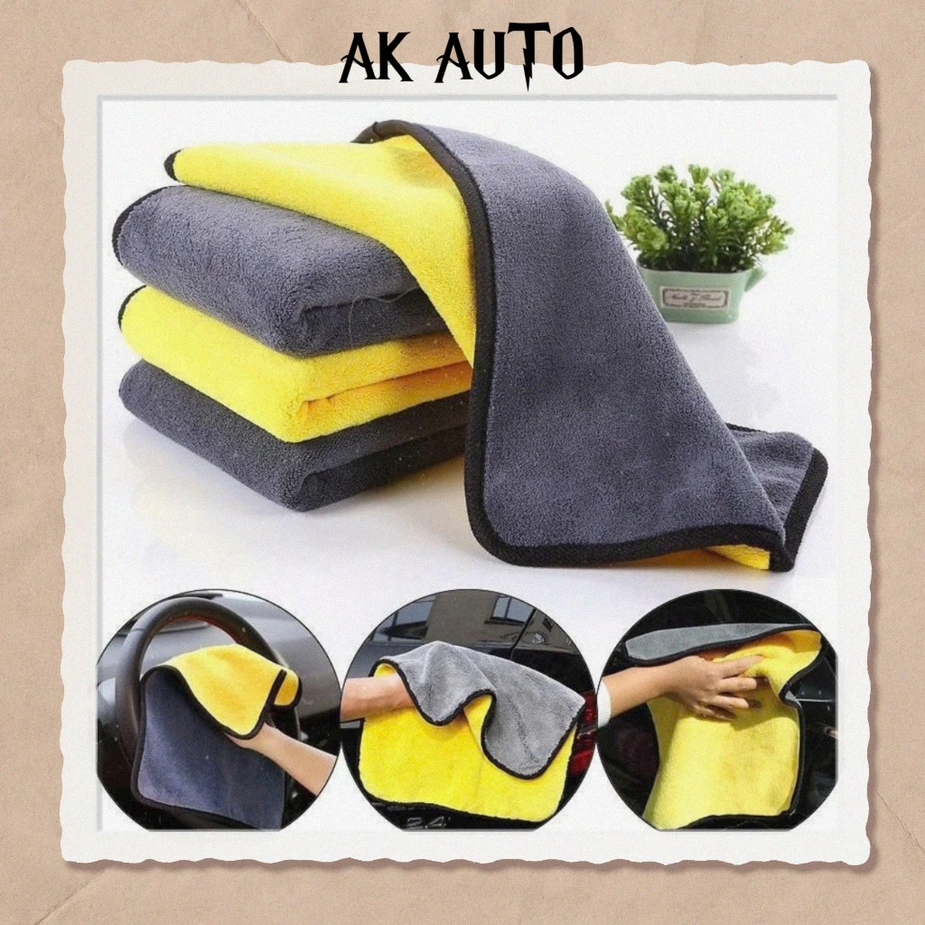 Khăn lau ô tô xe hơi, lau kính, lau tay màu vàng xám 2 lớp cao cấp siêu sạch siêu thấm hút AK Auto