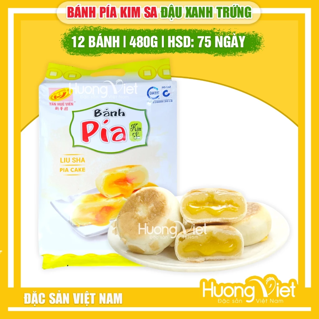 Bánh pía kim sa Tân Huê Viên ĐẬU XANH tan chảy 480g, bánh pía Sóc Trăng tan chảy, vị bán chảy [TÚI 12 BÁNH]