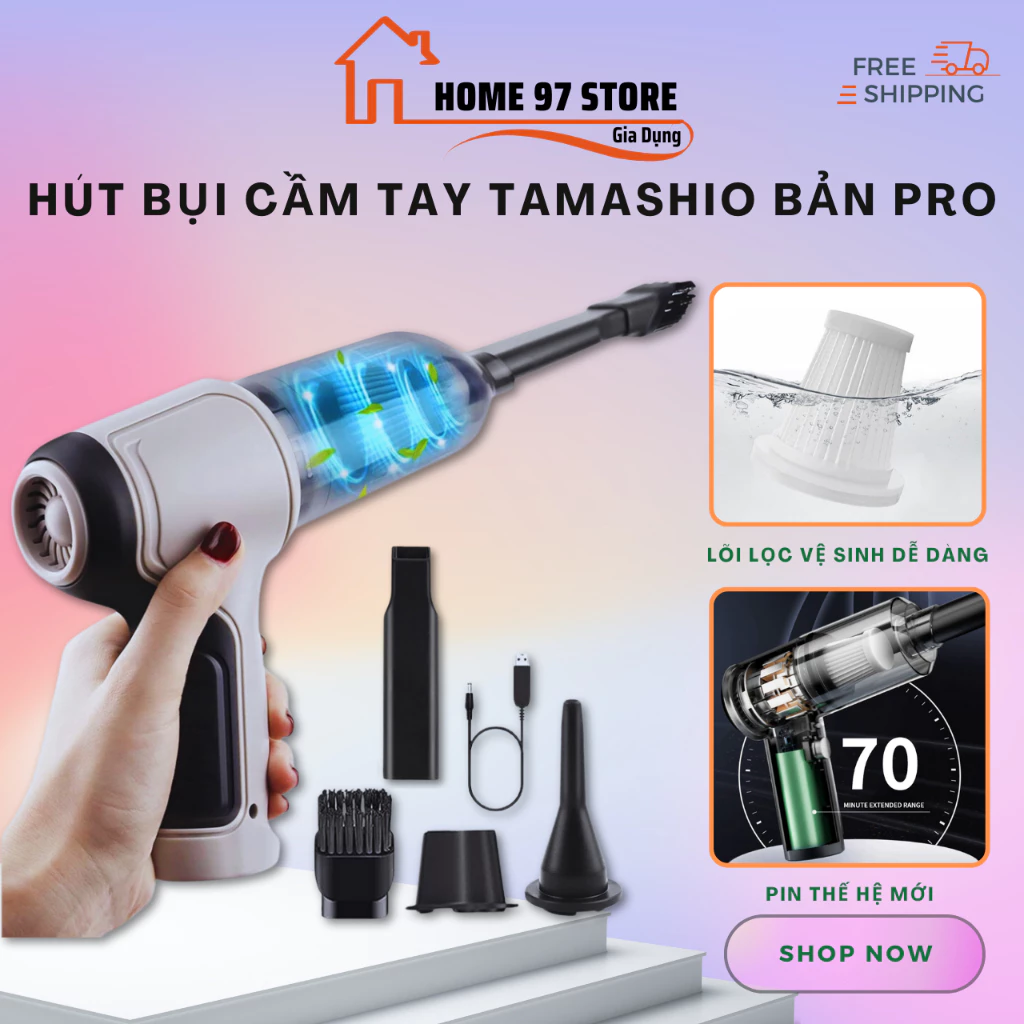 Máy Hút Bụi Cầm Tay Không Dây 6 Đầu Hút Của TAMASHIO Nhật Bản , Máy Hút Bụi Ô Tô BH 12 Tháng