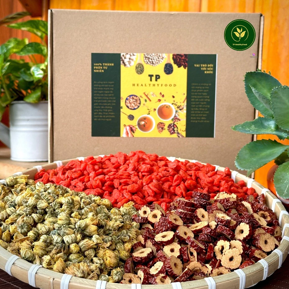 Trà Hoa Cúc - Táo Đỏ - Kỷ Tử. Trà thảo mộc 3 vị mix thanh nhiệt giải độc, thanh lọc cơ thể