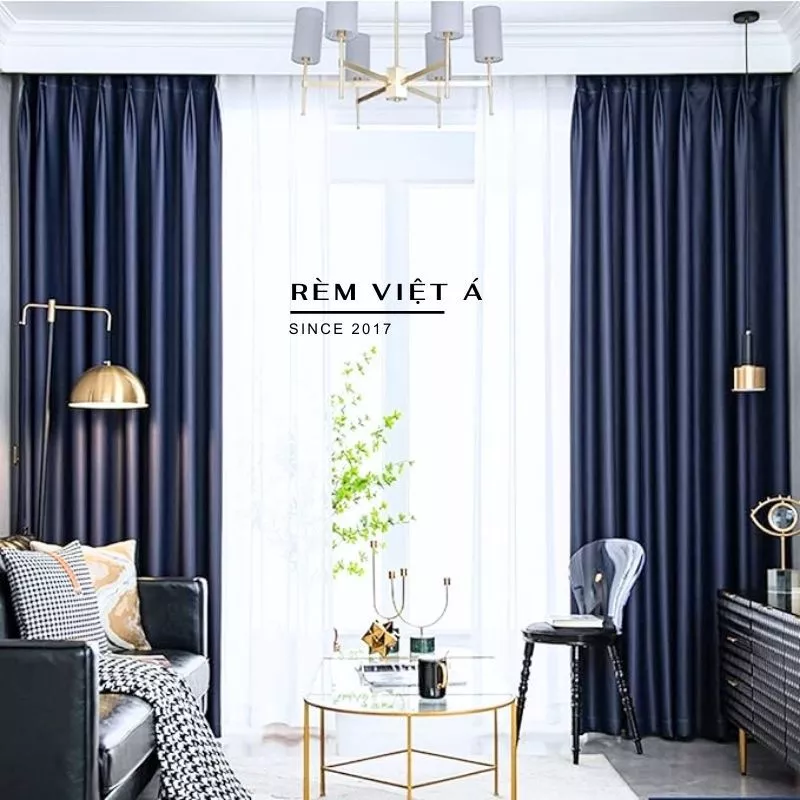 Rèm Màu Xanh Than - Không Họa Tiết, Rèm Cửa Cao Cấp Trang Trí Phòng Khách, Phòng Ngủ