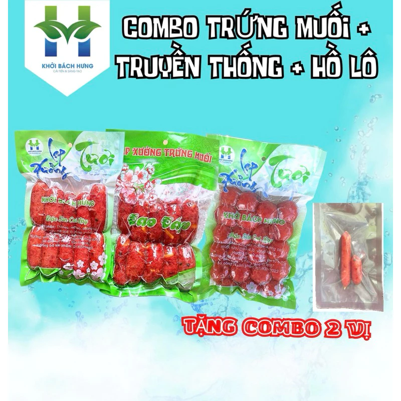 Combo 3: 0,5kg lạp truyền thống cao cấp+ 0,5kg trứng muối+ 0,5kg lạp hồ lô -Tặng gói nhỏ 2 vị lạp tôm và lạp heo sấy khô