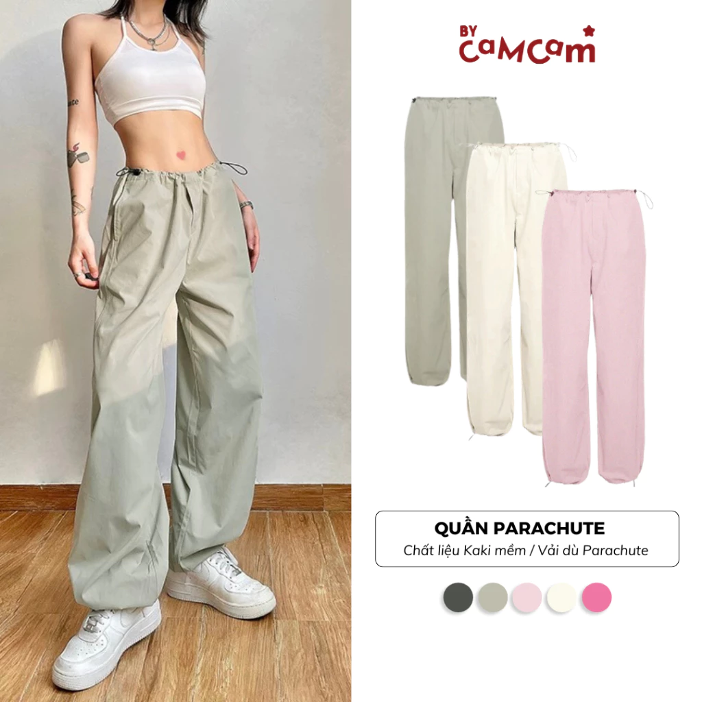 Quần Vải Dù 𝑩𝒚𝒄𝒂𝒎𝒄𝒂𝒎 Ống Rộng PARACHUTE Màu Trơn Thoáng Mát QTD012
