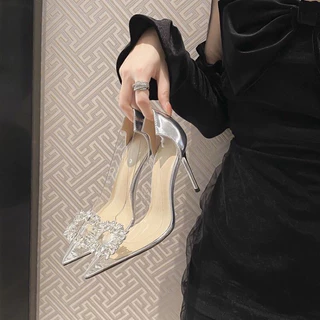Giày cao gót quai trong, giày nữ 7cm gót nhọn quai mika mềm hiệu ĐÁ VUÔNG sang trọng Phương Thảo Store