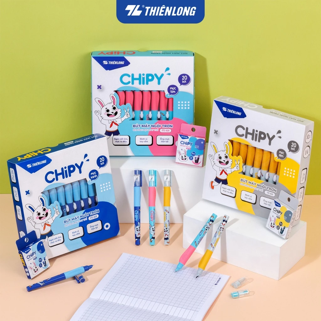 Bút máy ngòi trơn Chipy Thiên Long FTC-020, ngòi viết êm, mực ra đều, định vị tay cầm, kèm ống mực thay thế