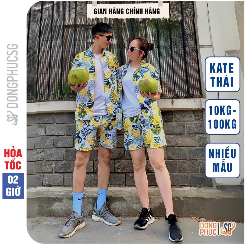 Đồ đi biển cặp đôi nam nữ set áo quần hoạ tiết hoá lá đủ size bé trai gái nhóm gia đình DONGPHUCSG