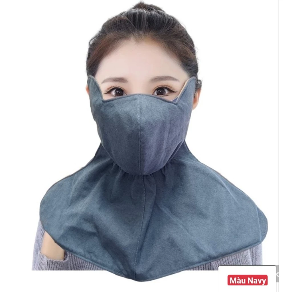 Khẩu trang chống nắng dạng yếm có tai vải nhung tăm 3 lớp màu trơn Khẩu trang chống tia UV toàn diện