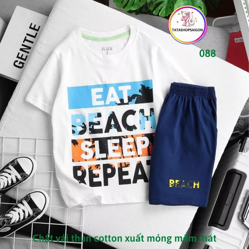 Đồ bộ bé trai thun cotton xuất mềm mát hình xe bóng đá - Bộ đùi cộc tay cho bé trai size đại 19 đến 50kg 088