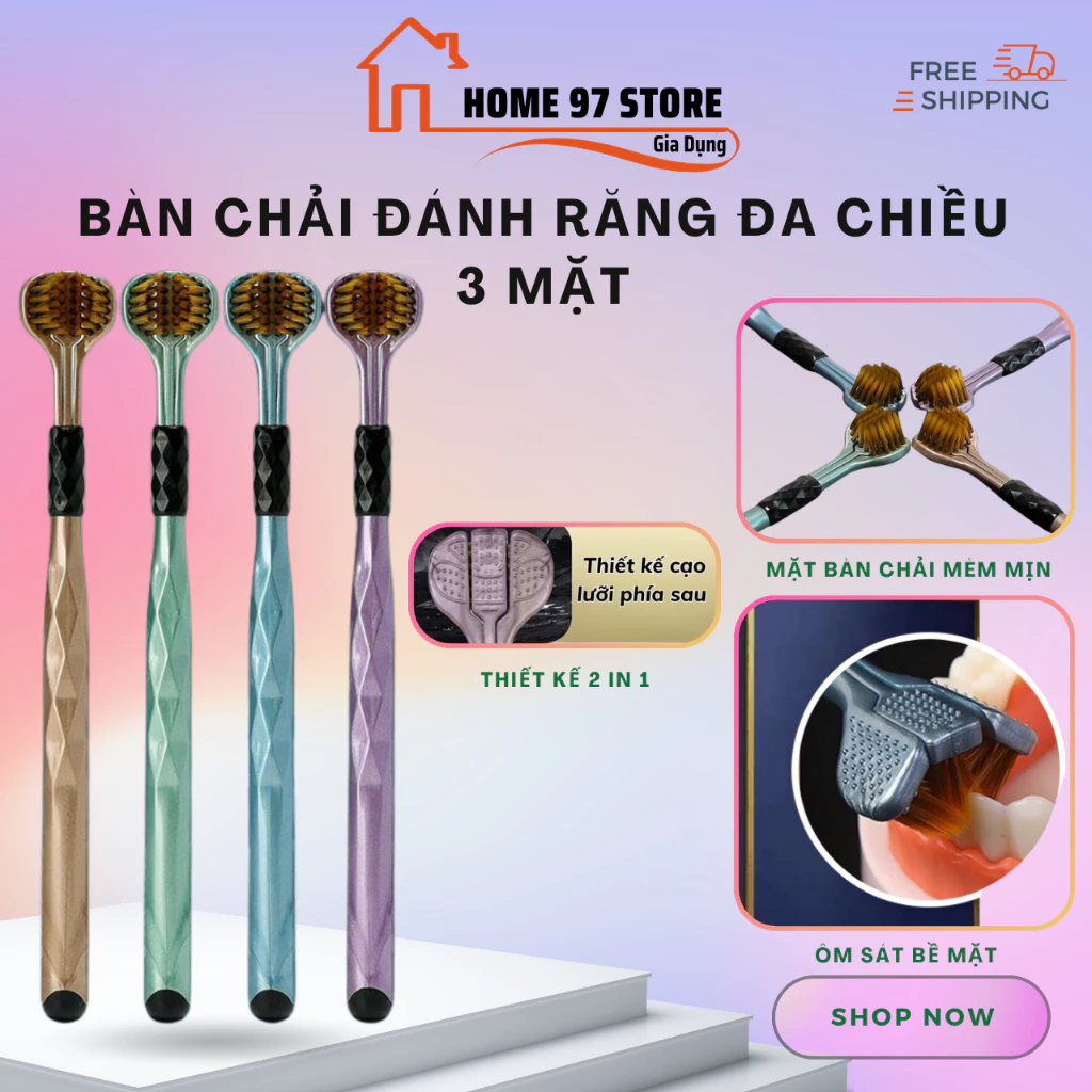 Combo 4 Chiếc Bàn Chải Đánh Răng Đa Chiều Chải 3 Mặt, Hộp 4 Chiếc Lông Mềm Đánh Bay Mọi Mảng Bám