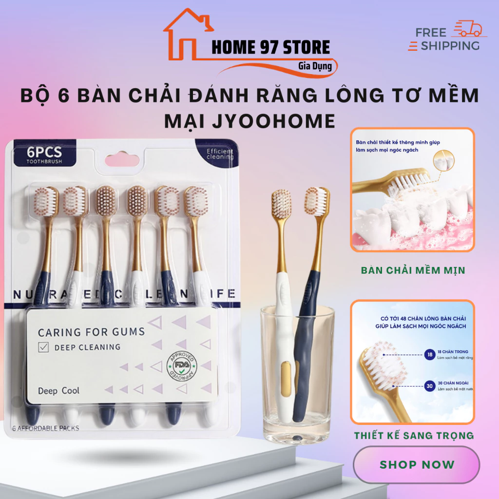 Vỉ 6 Bàn Chải Đánh Răng Mẫu Mới Lông Mềm Siêu Êm