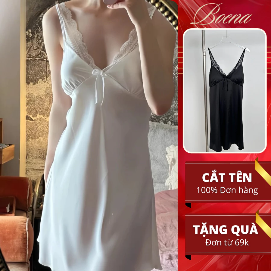 [A22]  Váy ngủ lụa Đầm ngủ 2 dây gợi cảm dáng suông Đồ ngủ mặc ở nhà cao cấp sexy tiểu thư