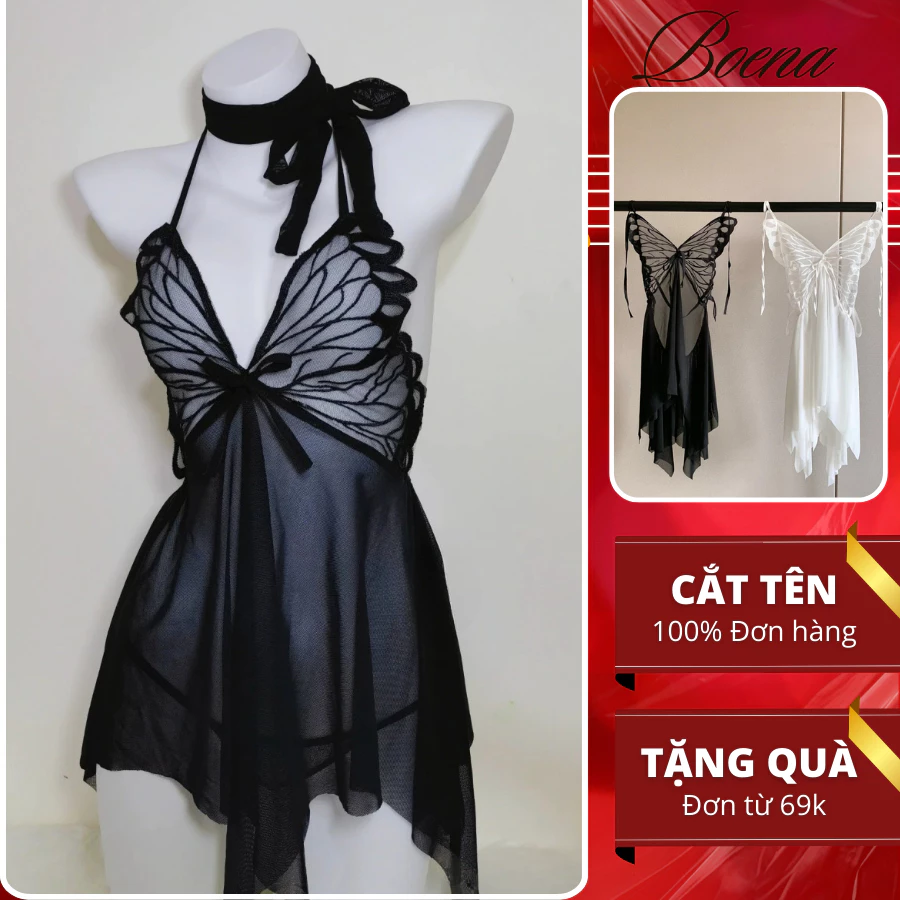 [6891] Đầm Ngủ Cánh Bướm TẶNG CHÍP BOENA Xuyên Thấu Sexy Gợi Cảm, Váy Ngủ Cánh Bướm Mỏng