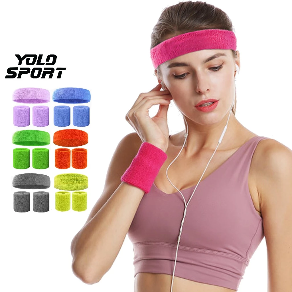 Set Combo Băng Đô Đeo Trán Và Cổ Tay Chặn Thấm Mồ Hôi Bảo Vệ Chơi Thể Thao Tập Gym Yoga Tennis Chạy Bộ Cotton Mềm Mại