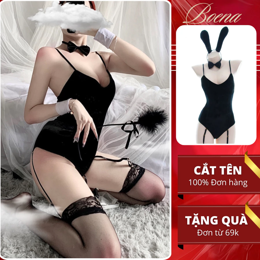 [6819] Bộ Cosplay Thỏ Nhung BOENA Kèm Tai Thỏ Liền Thân Sexy Cao Cấp, Đồ Ngủ Sexy