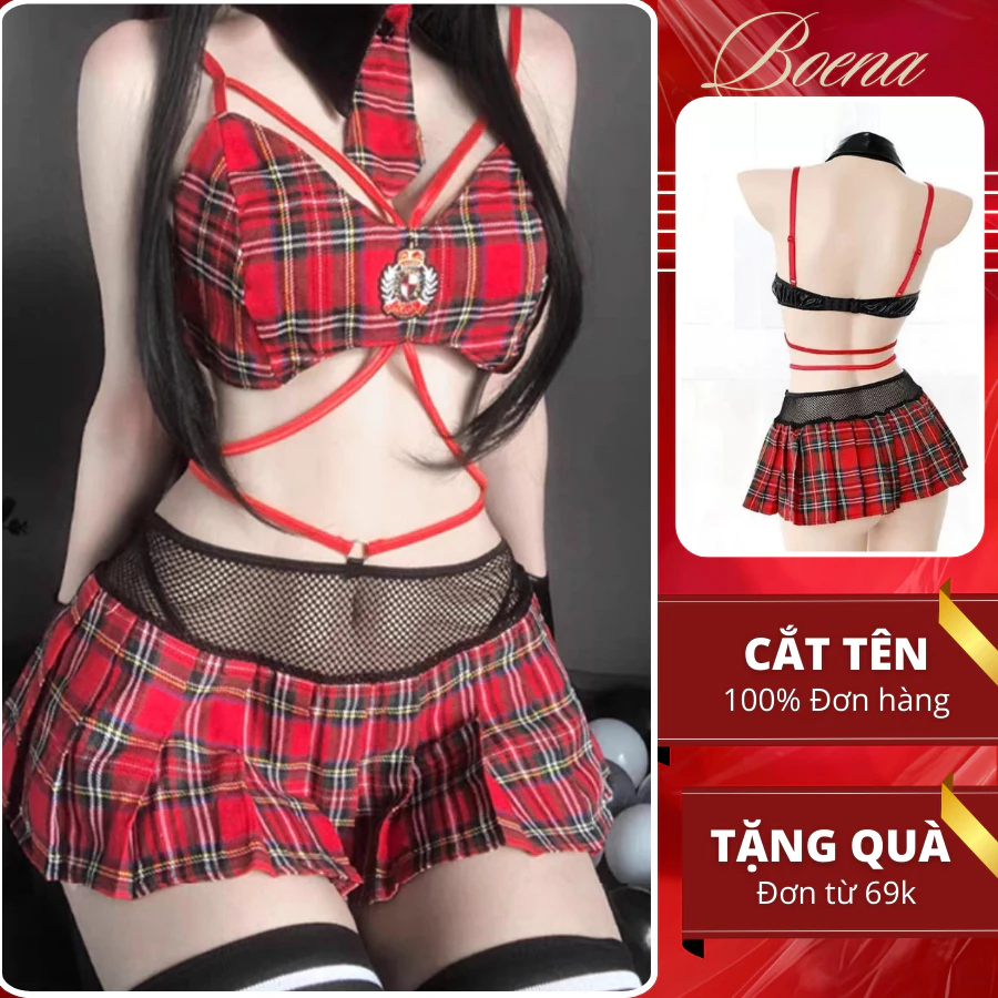 [6831] Set Váy Cosplay Croptop Da BOENA Phối Dây Sexy Gợi Cảm