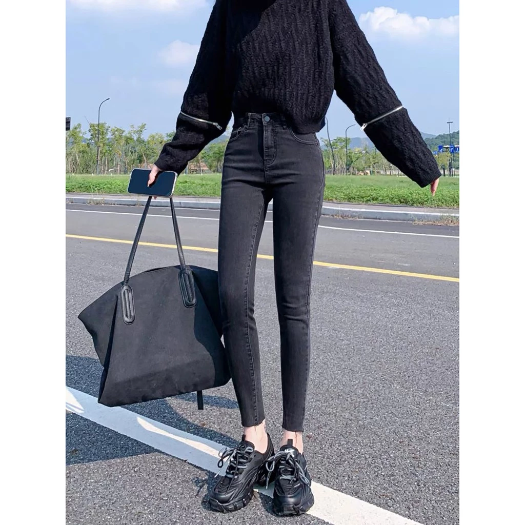 [SALE XẢ KHO] Quần Jean 9 Tấc Bigsize Tua Lai Xám Đen 4261