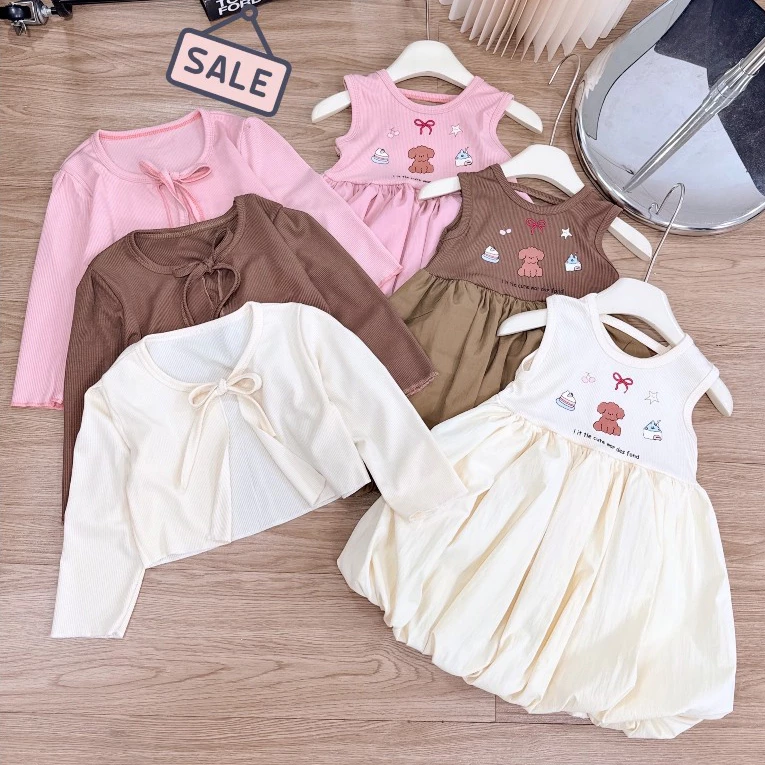Váy Bé Gái Set Váy Áo Cho Bé Chubby Store - Váy Bồng Kèm Áo Khoác Thun Tăm Dễ Thương Cho Bé
