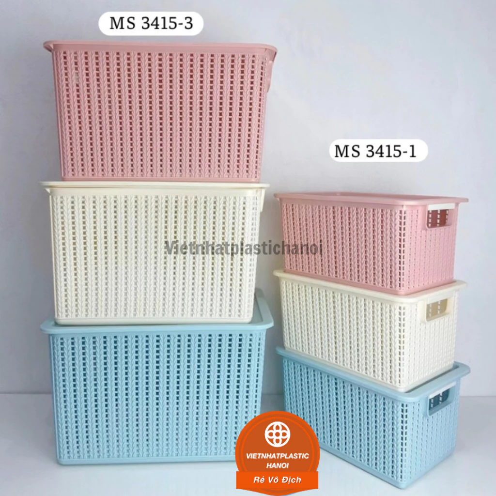 Rổ đan mây nhựa đựng đồ đa năng Việt Nhật, Giỏ đan đựng dụng cụ nhà bếp, quần áo gọn gàng-3415