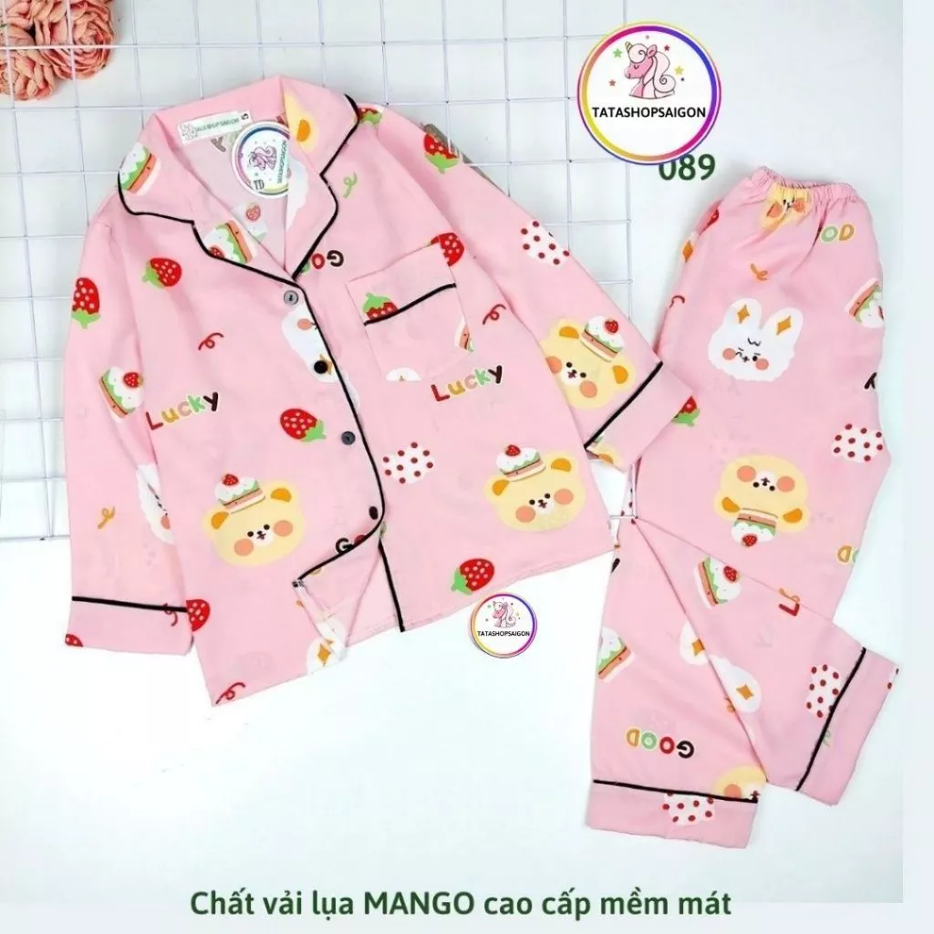 11 đến 42kg - Bộ ngủ Pijama bé trai bé gái tphcm - Bộ pyama dài tay cho bé trai bé gái size đại vải lụa mango 089