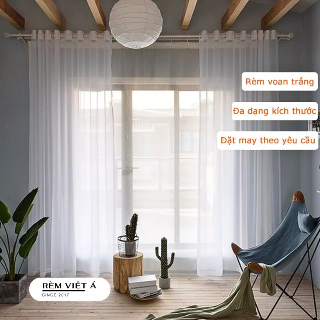 Rèm Voan Trắng - Kiểu May Lỗ Khoen, Rèm Voan Spa, Trang Trí Phòng Ngủ, Phòng Khách, Homstay