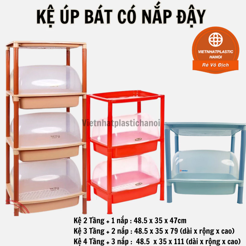 Kệ úp chén, bát nhiều tầng có nắp đậy nhựa Việt Nhật- đồ dùng nhà bếp bằng nhựa cao cấp an toàn