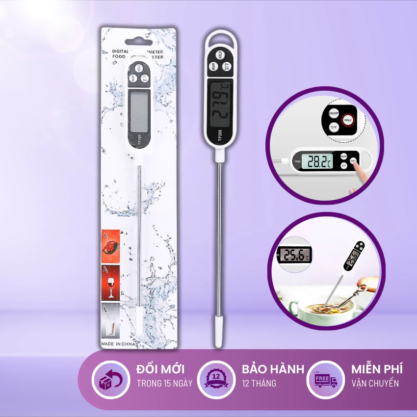 Nhiệt kế đo nhiệt độ nấu ăn, pha sữa cho bé KT300, Nhiệt kế cảm ứng tiện lợi cao cấp