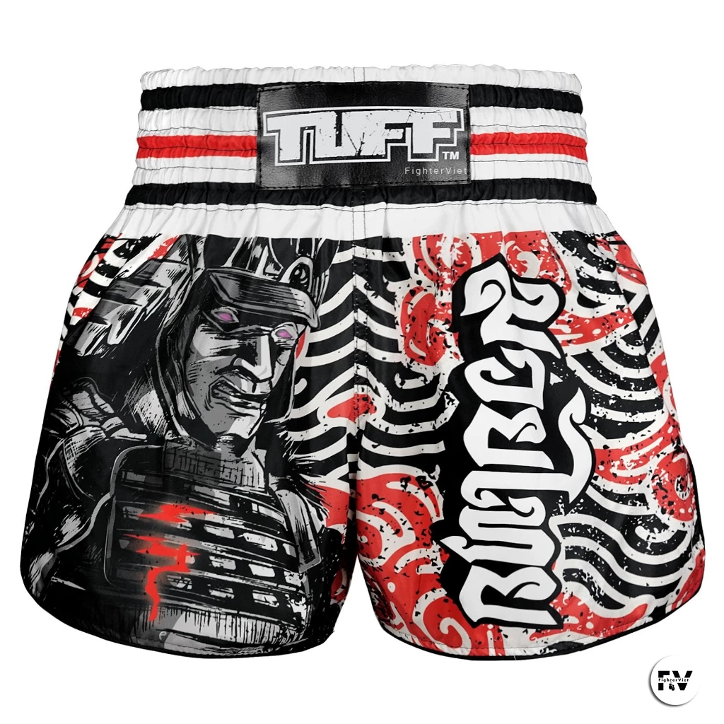 TUFF Muay Thai Boxing Shorts High-Cut Retro Style "Waves of Bushido Elegance"