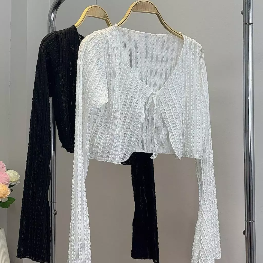 Áo khoác ren croptop tay loe B1 đen/trắng Bigsize_ORIMI