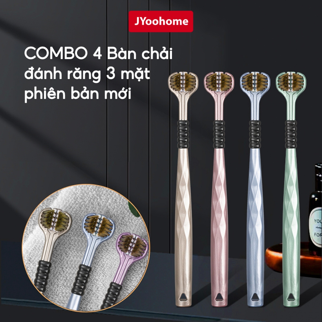 Hộp 4 Chiếc bàn chải đánh răng 3 Chiều JYoohome Bàn chải chải êm ái Làm sạch…