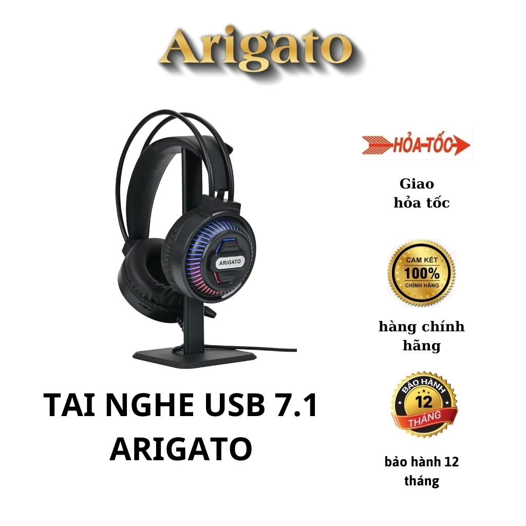 Tai Nghe Máy Tính Gaming Chụp Tai Có Mic ARIGATO Jack Cắm USB Âm Thanh 7.1 Cao Cấp Fullbox Bass Cực Hay Cho Pc,Laptop