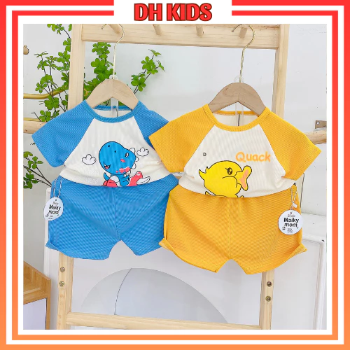 [ B02 ] Bộ quần áo cộc tay thun tăm lạnh phối màu họa tiết dễ thương dành cho bé trai bé gái - DH KIDS