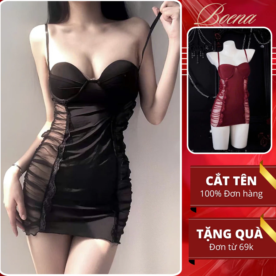 [6812] Đầm Ngủ Body Ren BOENA Lưng Xuyên Thấu Sexy Có Gọng Kèm Mút Đệm Ngực