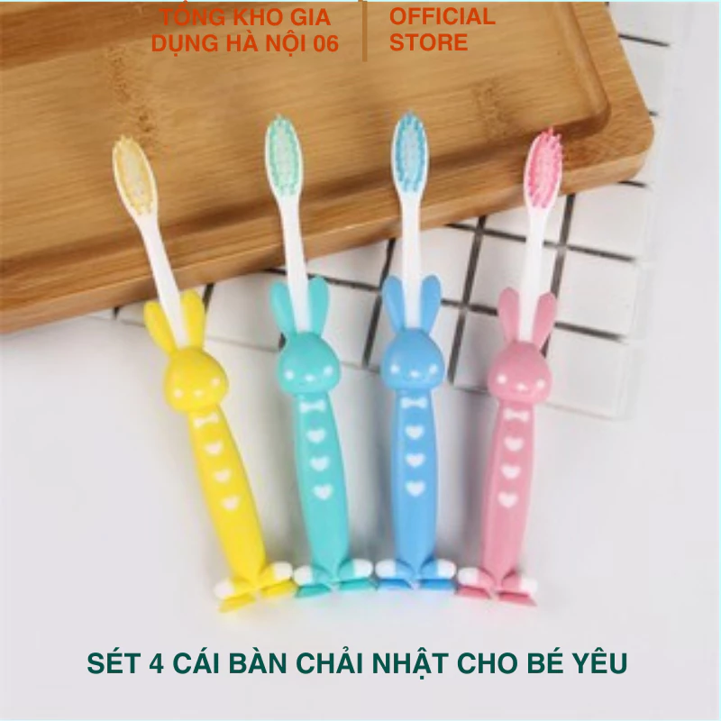 [Sét 4 chiếc] Bàn chải đánh răng trẻ em lông mềm, siêu mịn chăm sóc răng miệng cho bé