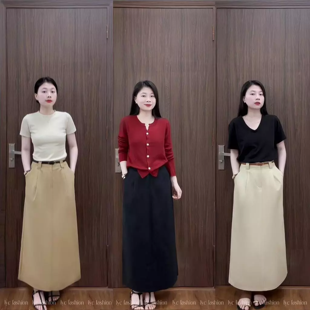 Chân Váy A Form Dài Dáng Suông, Phong Cách Hàn Quốc Basic Dễ Phối Đồ, Công Sở Đi Học Đi Chơi - LYC